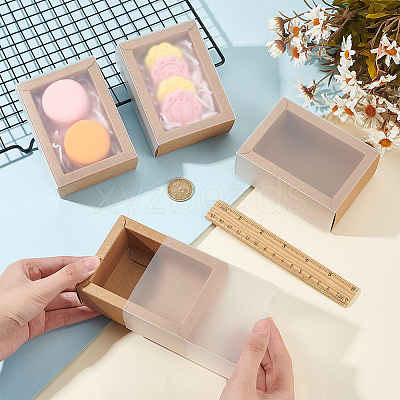 Foldable Paper Drawer Boxes with Clear Plastic Cover LS-CON-WH0095-68B-05-1
