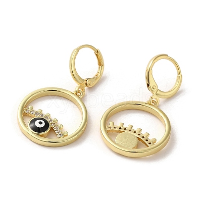 Evil Eye Golden Brass Dangle Leverback Earrings EJEW-Q797-09G-03-1