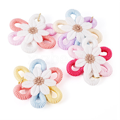 4Pcs Cloth Flower Pendants PALLOY-TAC0256-1