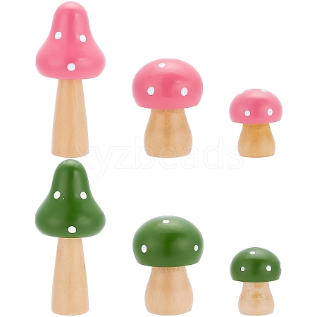 CRASPIRE 4 Sets 2 Colors Mini Mushroom Wood Display Ornaments AJEW-CP0005-44-1