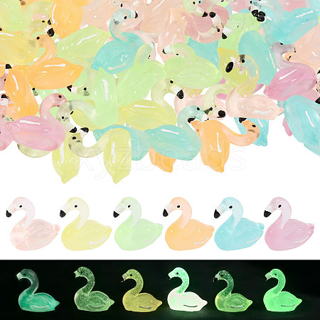 60Pcs 6 Colors Luminous Resin Flamingo Shape Display Ornaments DJEW-CA0001-53-1