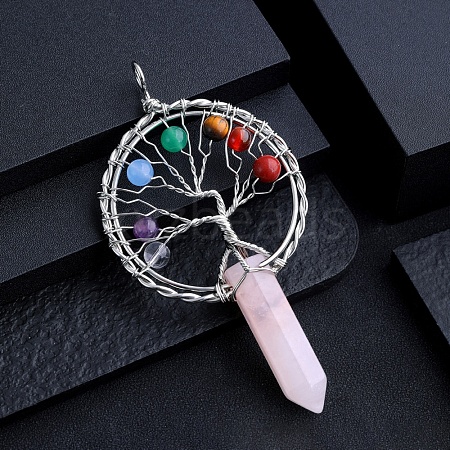 Natural Rose Quartz Chakra Tree of Life Big Pendants PW-WG3A20C-03-1