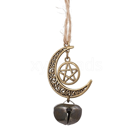 Alloy Moon with Star Pendant Decoration HJEW-JM02415-03-1