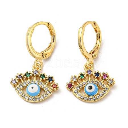 Evil Eye Real 18K Gold Plated Brass Dangle Leverback Earrings EJEW-A033-06G-05-1