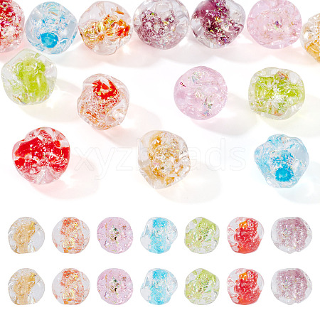 14Pcs 7 Colors Handmade Foil Lampwork Beads FOIL-TA0001-07-1