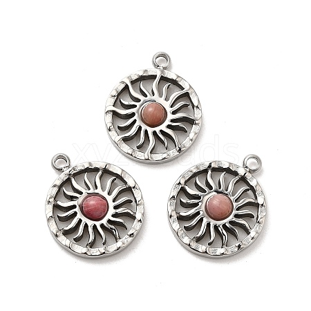 304 Stainless Steel Pave Natural Rhodonite Sun Charms STAS-B074-05P-01-1