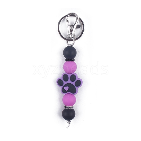 Round & Dog Paw Print Silicone Beaded Keychain PW-WG52716-06-1