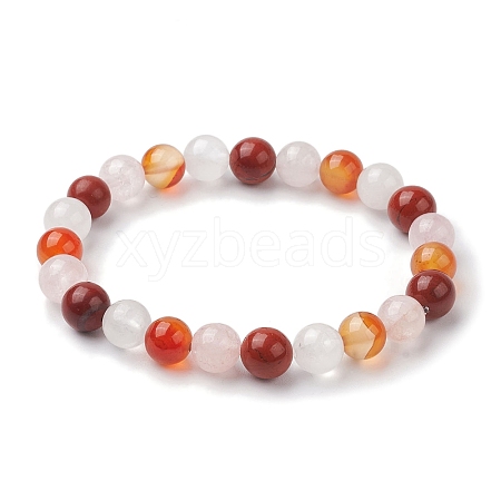 8mm Round Natural Red Jasper & Rose Quartz & Carnelian & Quartz Crystal Beaded Stretch Bracelets for Women BJEW-JB10625-04-1