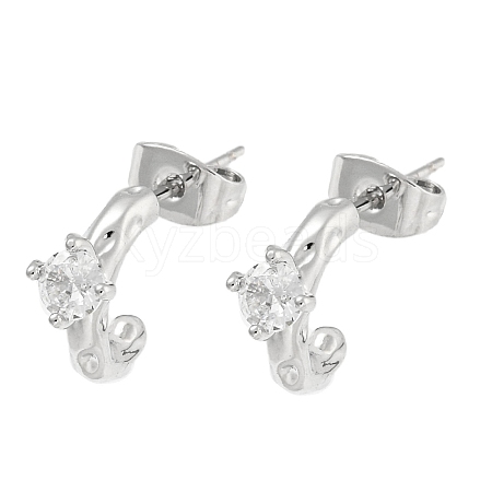 Brass Micro Pave Clear Cubic Zirconia Stud Earrings EJEW-U009-02P-1