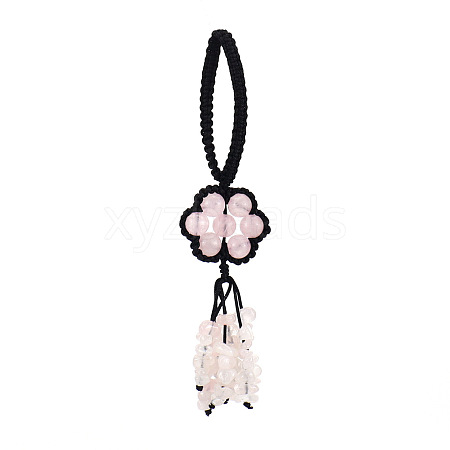 Flower Natural Rose Quartz Braided Thread Pendant Decorations HJEW-K046-04D-1