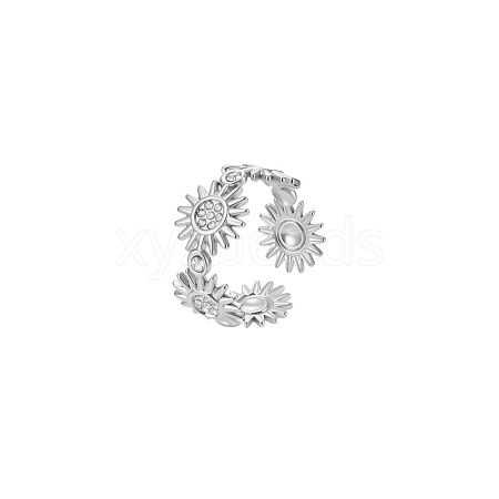 Adjustable 304 Stainless Steel Micro Pave Cubic Zirconia Cuff Open Rings for Women BI5258-2-1