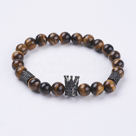 Natural Tiger Eye Stretch Bracelets BJEW-P188-05-1