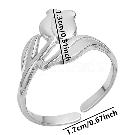 Non-Tarnish 304 Stainless Steel Rose Open Cuff Ring BN7935-1-1