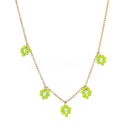 Glass Seed Bead Flower Bib Pendant Necklaces PW-WGC3FE4-11-1