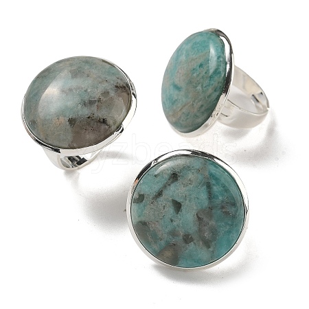 Natural Amazonite Round Adjustable Rings RJEW-K371-09S-14-1