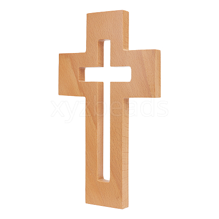 Wood Cross Wall Decoration AJEW-WH0270-135A-1