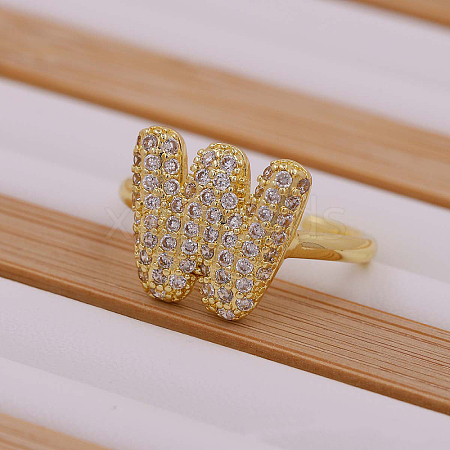 Brass Micro Pave Clear Cubic Zirconia Initial Cuff Rings FS-WGB210B-23-1