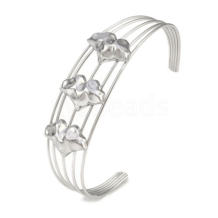 Non-Tarnish 304 Stainless Steel Hollow Open Cuff Bangles BJEW-Q348-03P-01-1