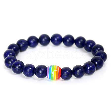 Natural Lapis Lazuli Round Beaded Stretch Bracelets ZA0541-6-1