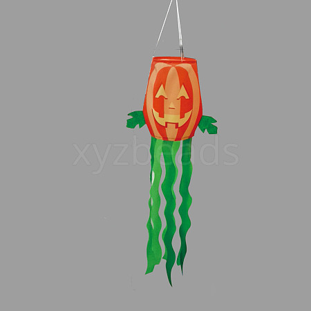 Polyester Halloween Theme Pumpkin Windsock Flag AJEW-WH20003-09-1