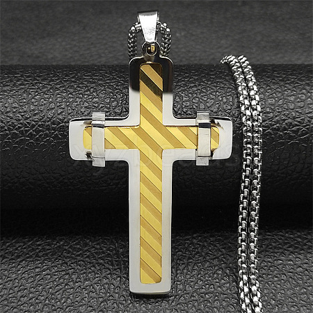 304 Stainless Steel Cross Pendant Necklaces NJEW-S007-20A-GP-1