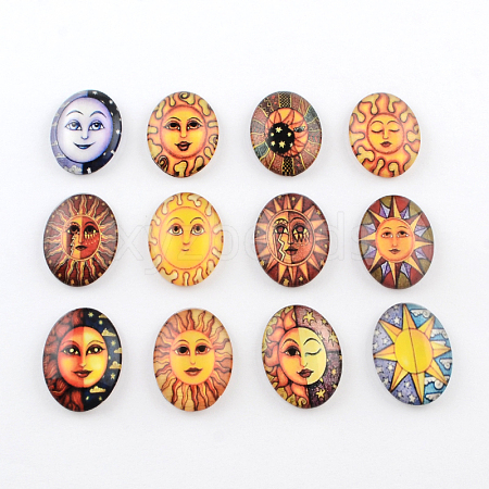 Sun Pattern Glass Oval Flatback Cabochons for DIY Projects GGLA-R022-25x18-46-1