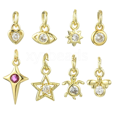 16Pcs 8 Style Brass Micro Pave Cubic Zirconia Charms ZIRC-CJ0003-33-1
