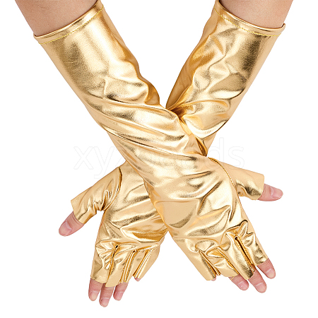 Half Finger Patent Leather Shiny Fingerless Gloves AJEW-WH20080-06A-1