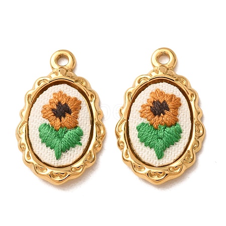 304 Stainless Steel & Cloth Embroidered Pendants FB-CBAFBAF-10G-02-1