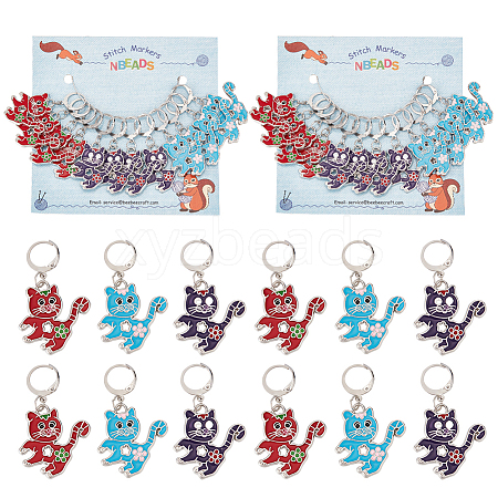 Alloy Enamel Cat Charm Locking Stitch Markers HJEW-PH01789-1