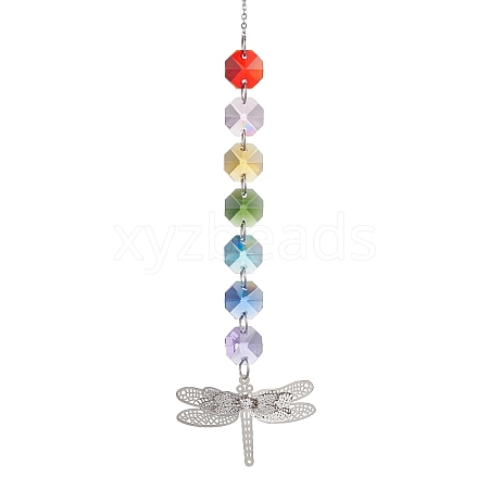 Glass Octagon Beaded Hanging Ornaments HJEW-JM01760-04-1