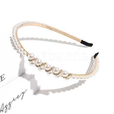 Plastic Imitation Pearl with Rhinestone Beads Hair Bands PW-WG42111-01-1