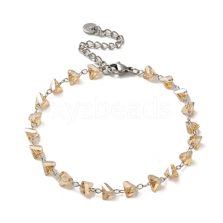 Triangle Glass Link Chain Bracelets BJEW-L685-02P-1