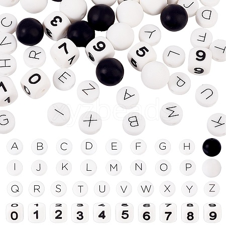 56Pcs Letter & Number Theme Silicone Beads Sets SIL-PH0001-32-1