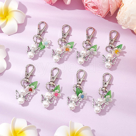 Flower Angel ABS Plastic Imitation Pearl & Acrylic Pendant Decorations HJEW-JM02989-1