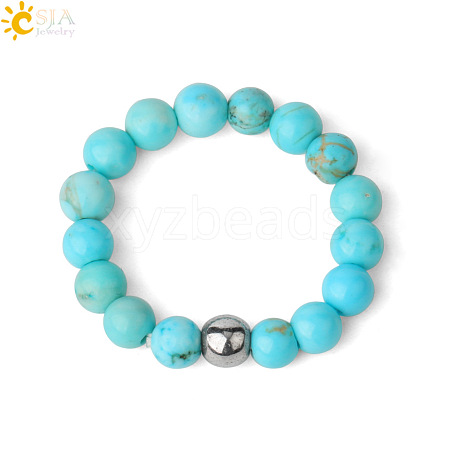 4MM Round Natural Turquoise Beaded Stretch Rings VM0712-1-1