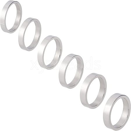 Unicraftale 6Pcs 6 Style 304 Stainless Steel Flat Plain Band Finger Ring for Women RJEW-UN0001-16-1