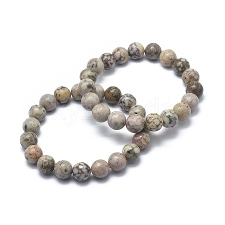 Natural Maifanite/Maifan Stone Bead Stretch Bracelets X-BJEW-K212-B-044-1