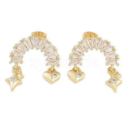 Brass Pave Clear Cubic Zirconia Stud Earrings for Women EJEW-S225-10G-02-1