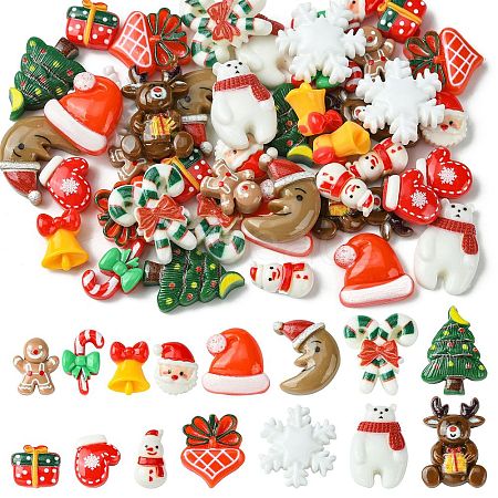 45Pcs 15 Styles Christmas Opaque Resin Cabochons RESI-YW0001-99-1