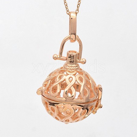 Filigree Brass Round Cage Ball Cage Pendants KK-L095-01RG-NR-1