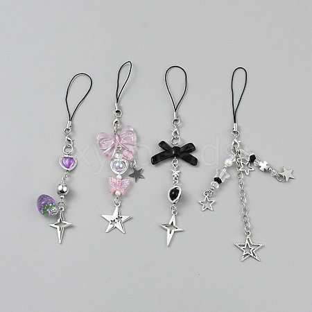 4Pcs 4 Styles Bowknot Acrylic & Star Alloy Pendant Decorations HJEW-WH20021-07A-1