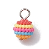 Rainbow Color Resin Waxberry Round Charms with Platinum Tone Iron Loops PALLOY-JF02774-3