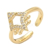 Brass Micro Pave Clear Cubic Zirconia Cuff Finger Rings for Women RJEW-U033-06G-4