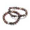 Natural Petrified Wood Stretch Beaded Bracelets G-A185-01O-2