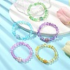 Electroplated Natural Quartz Hexagon & 8mm Synthetic Moonstone Holographic Round Beaded Stretch Bracelets BJEW-JB10922-2