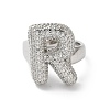 Letter Brass Micro Pave Clear Cubic Zirconia Open Cuff Ring for Women RJEW-N046-03R-P-2