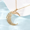 304 Stainless Steel Hollow Flower Moon Pendant Cable Chain Necklaces for Men Women NJEW-K308-01A-G-3