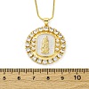 Brass Clear Cubic Zirconia Flat Round with Virgin Mary Pendant Necklaces NJEW-C071-07B-G-5