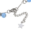 201 Stainless Steel Moon Star & Natural Dyed Malaysia Jade Round Charm Brass Bar Link Chain Anklets AJEW-AN00732-02-5